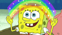 a cartoon character named spongebob has a rainbow coming out of his head