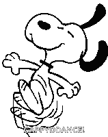 a black and white drawing of snoopy dancing with the words " happy dance " below him