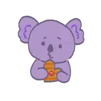 a purple koala bear is holding a heart shaped cookie