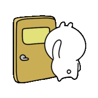 a cartoon drawing of a rabbit peeking out from behind a door