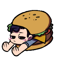 a cartoon drawing of a person with a hamburger on top of their head