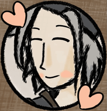 a drawing of a woman with her eyes closed and hearts around her head