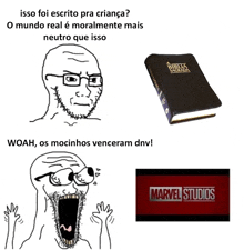 a cartoon of a man with a bible and a marvel studios logo on the bottom