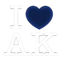 a sign that says " i love ak " with a heart in the middle