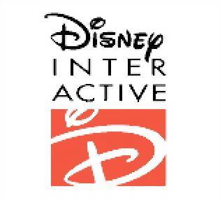 the logo for disney inter active is a red square with a disney logo on it .
