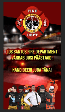 a poster for the los santos fire department shows a group of firefighters