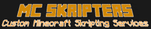 a logo for mc skripters custom minecraft scripting services is shown