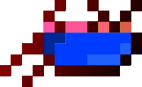 a pixel art drawing of a blue and pink object on a white background