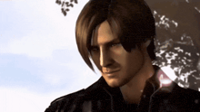 a man with long brown hair is wearing a black jacket and a black shirt .