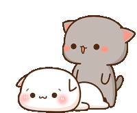 two cats are hugging each other with a heart in the background