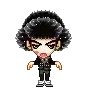 a pixel art of a man with a black afro holding a black and white square .