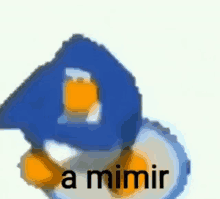 a pixel art of a penguin wearing a blue hat with the words `` a mimir '' written on it .