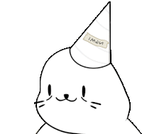 a black and white drawing of a cat wearing a party hat that says new on it