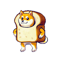 a cartoon of a dog wearing a piece of bread