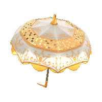 a gold and white umbrella with a gold top