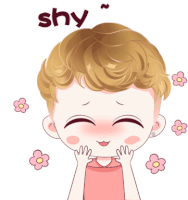 a cartoon drawing of a boy with the word shy above his head