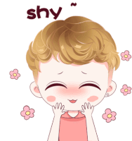 a cartoon drawing of a boy with the word shy above his head