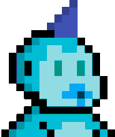 a pixel art of a blue monster with a blue mohawk