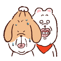 a drawing of a dog and a bear with a sad face