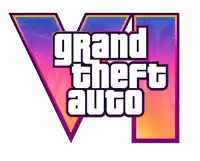 a colorful logo for grand theft auto with a palm tree in the background