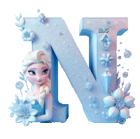 the letter n is decorated with flowers and snowflakes