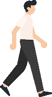 a man in a white shirt and black pants walks