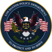 the los santos police department seal has an eagle and scales of justice