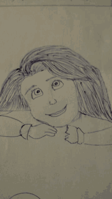 a child 's drawing of a girl with long hair smiling