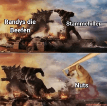 a picture of two monsters fighting with the caption randys die befen