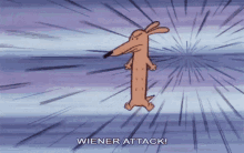 a cartoon dachshund with the words wiener attack written on the bottom