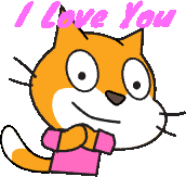 a cartoon cat is holding a pink shirt and says i love you