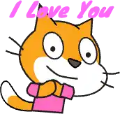 a cartoon cat is holding a pink shirt and says i love you