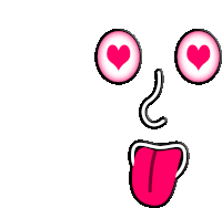 a cartoon face with heart shaped eyes and a tongue sticking out