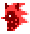 a pixel art drawing of a red dragon with wings and a white square in the middle .