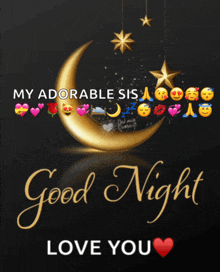 a poster that says " good night love you " with a crescent moon and stars