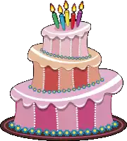 a pink birthday cake with candles on top of it