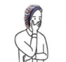 a drawing of a man wearing a hat and covering his mouth with his hand .