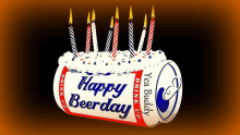 a birthday cake made out of a beer can that says happy beerday