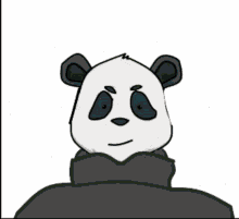 a drawing of a panda wearing a black jacket