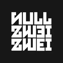 a black background with white lettering that says ' null zwei '