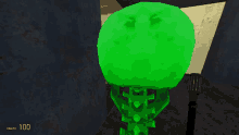 a screenshot of a video game shows a green object with the number 100 on the bottom