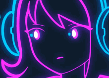 a neon drawing of a girl with headphones