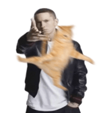 a man in a black jacket is holding a cat in his hands