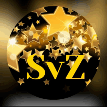 a black circle with gold stars and svz written in yellow