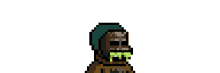 a pixel art drawing of a person wearing a mask and a hood