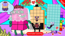 a cartoon of a bride and groom with the words fanmade coloring underneath