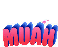 the word muah is written in red and blue with kisses coming out of it