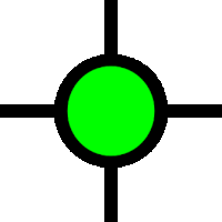 a green circle in a black circle with a cross in the middle .