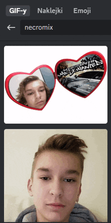 a picture of a boy and a picture of a heart shaped mirror with the word necromix on the bottom