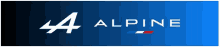 a blue and white alpine logo on a blue background